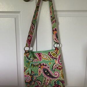 Vera Bradley Green and Pink paisley Crossbody Bag with Adjustable Strap